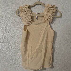 Robbi & Nikki Cream Ruffle Shoulder Blouse